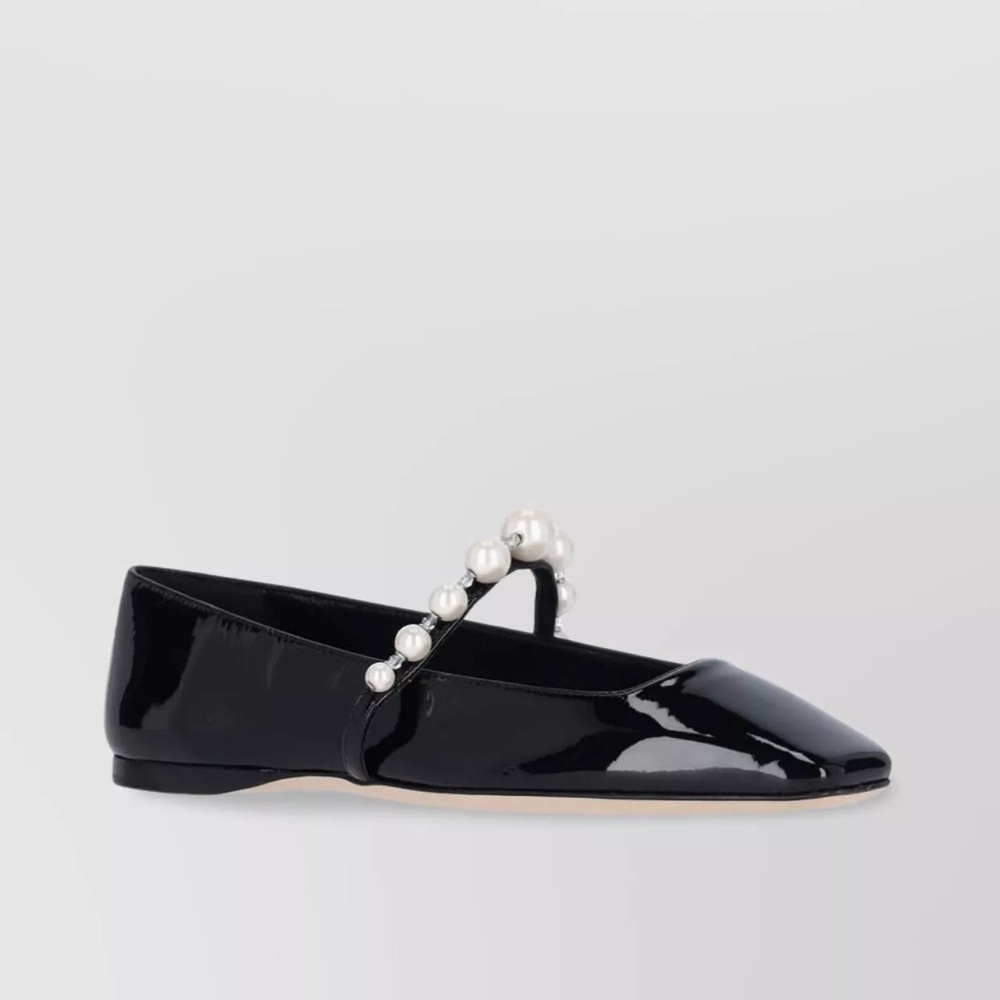 Jimmy Choo Black Patent Pearl-Embellished Flats